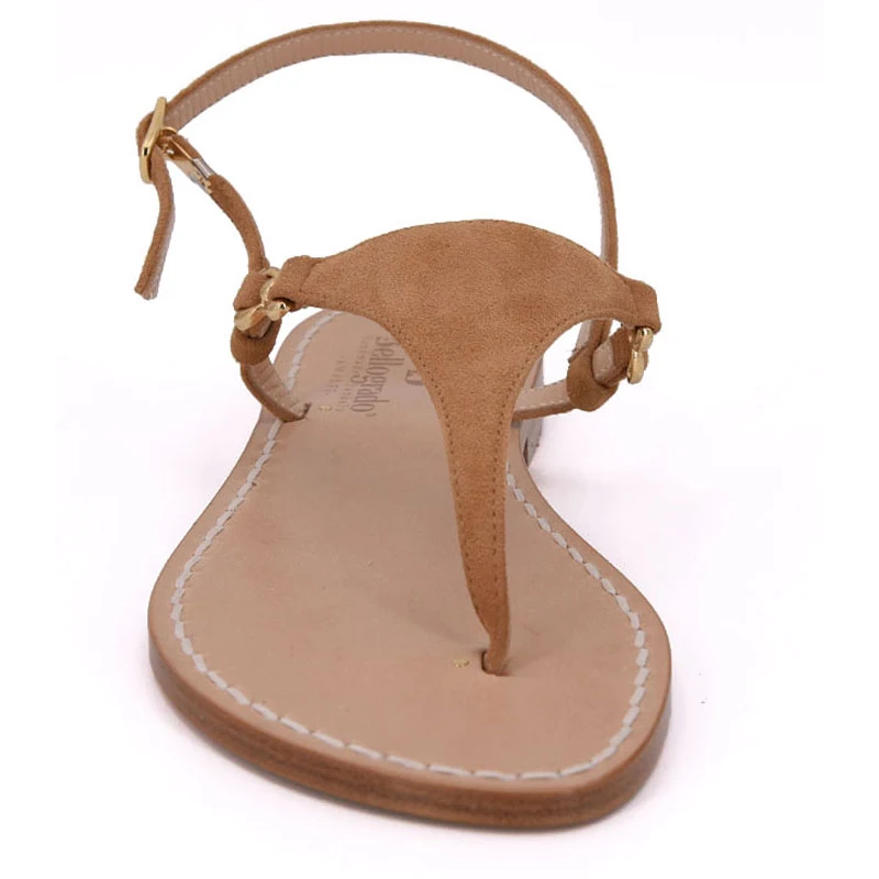 sandali classici - camoscio cammello-frontale-sandalibellogrado amalfi