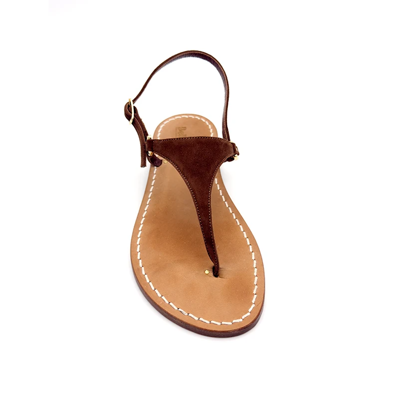 sandali classici - triangolo Camoscio Marrone frontale-sandalibellogrtodgrado