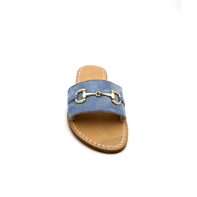 Ciabattina Fibbia-Morsetto Camoscio Blue-jeans frontale sandali bellogrado amalfi