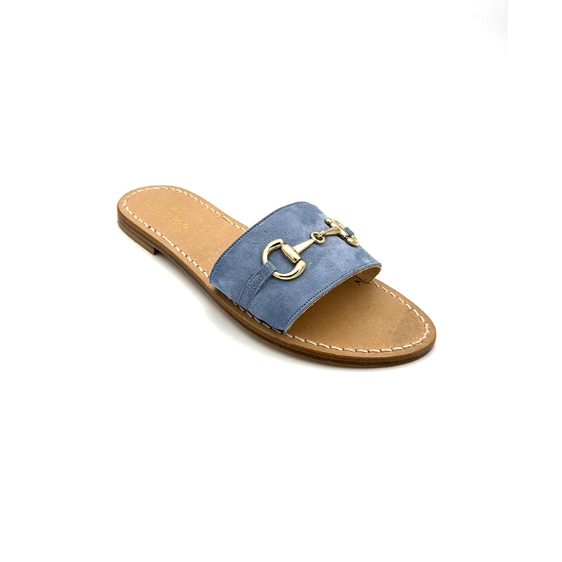 Ciabattina Fibbia-Morsetto Camoscio Blue-jeans laterale sandali bellogrado amalfi