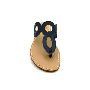 Ciabattina anni 70 Pelle Blu Navy frontale sandalibellogrado amalfi
