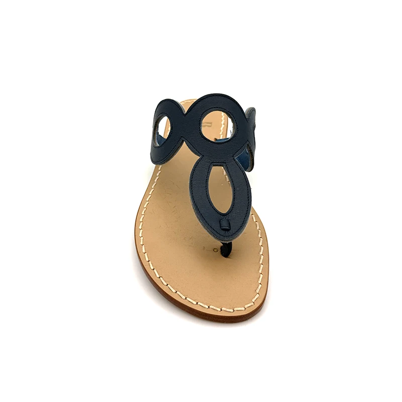Ciabattina anni 70 Pelle Blu Navy frontale sandalibellogrado amalfi