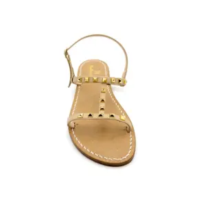 sandali doppia fascia - caprese - pelle beige borchie frontale - sandalibellogrado
