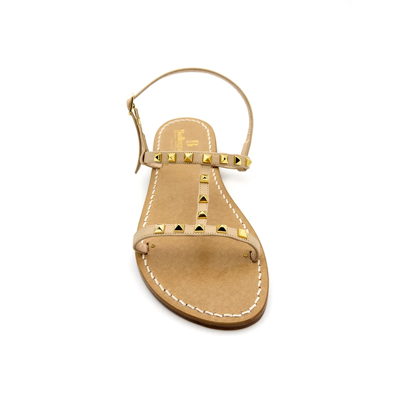 sandali doppia fascia - caprese - pelle beige borchie frontale - sandalibellogrado
