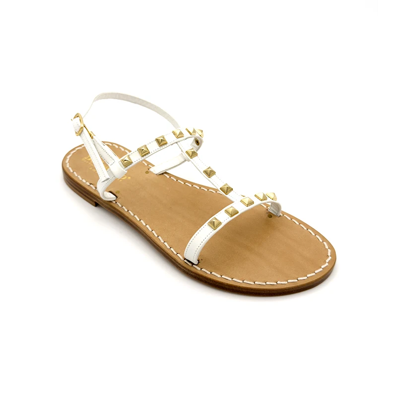 sandali doppia fascia - caprese - pelle cuoio borchie laterale - sandalibellogrado