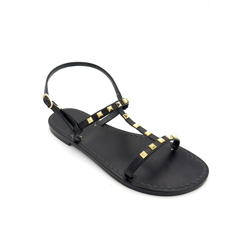 sandali doppia fascia - caprese -pelle nero borchie laterale- sandalibellogrado